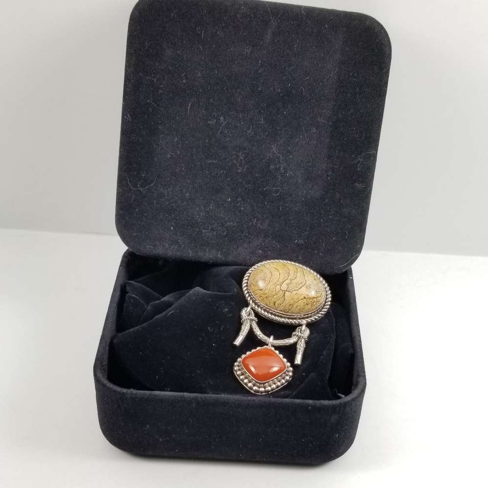 Artisan Sterling Picture & Red Jasper Pin/Pendant - Picture 3 of 8